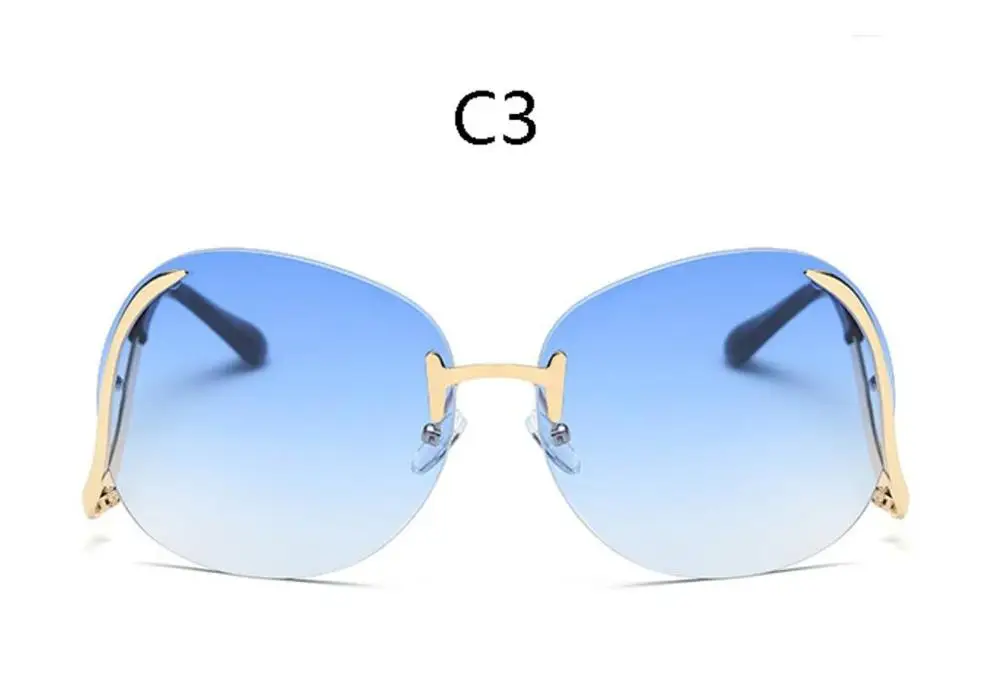 C3 blue Солнцезащитные очки без оправы с прозрачными линзами, градиентные оттенки, большая оправа, женские модные солнцезащитные очки, роскошные брендовые дизайнерские Шикарные очки UV400 - Lenses Color: C3 blue