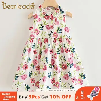 

Bear Leader Girls Dresses New Children's Clothing Flower Round Neck Princess Dress Kids Clothes for Girl Little Girls Clothing