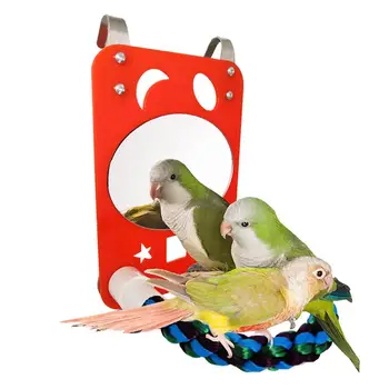 

Parrot Mirror Bird Perch Cotton Rope Parrot Perch Bird Cage Toy Parrot Chew Toy With Mirror