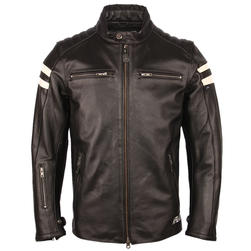 Giacca da moto uomo 4 protezioni 100% cappotto in pelle di mucca uomo Motor Biker giacche cappotto in pelle maschile autunno asiatico taglia M218 4