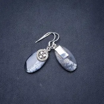 

Natural Dendritic Opal Handmade Unique 925 Sterling Silver Earrings 1.5" Y1471