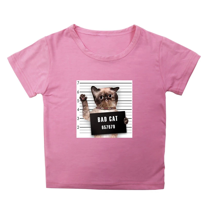 Забавная Футболка с принтом «Bad Dog Bad Cat» новые милые хлопковые футболки с круглым вырезом для детей, летняя повседневная футболка унисекс с короткими рукавами