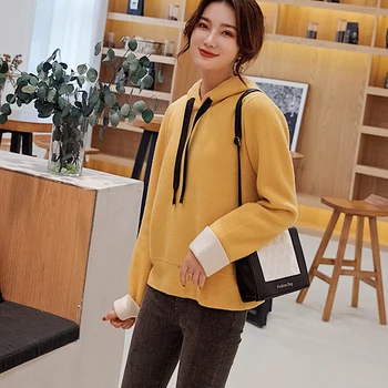 

2019 New women clothing long sleeve hooded relaxed sweater long Tops Female casual loose pullovers knitted jumpers