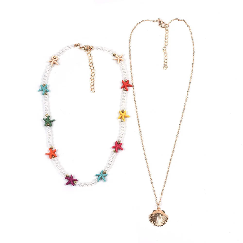 Boho Shell Star Двухслойное Ожерелье Длинная цепочка с ракушкой жемчужное колье Famale летние пляжные морские украшения