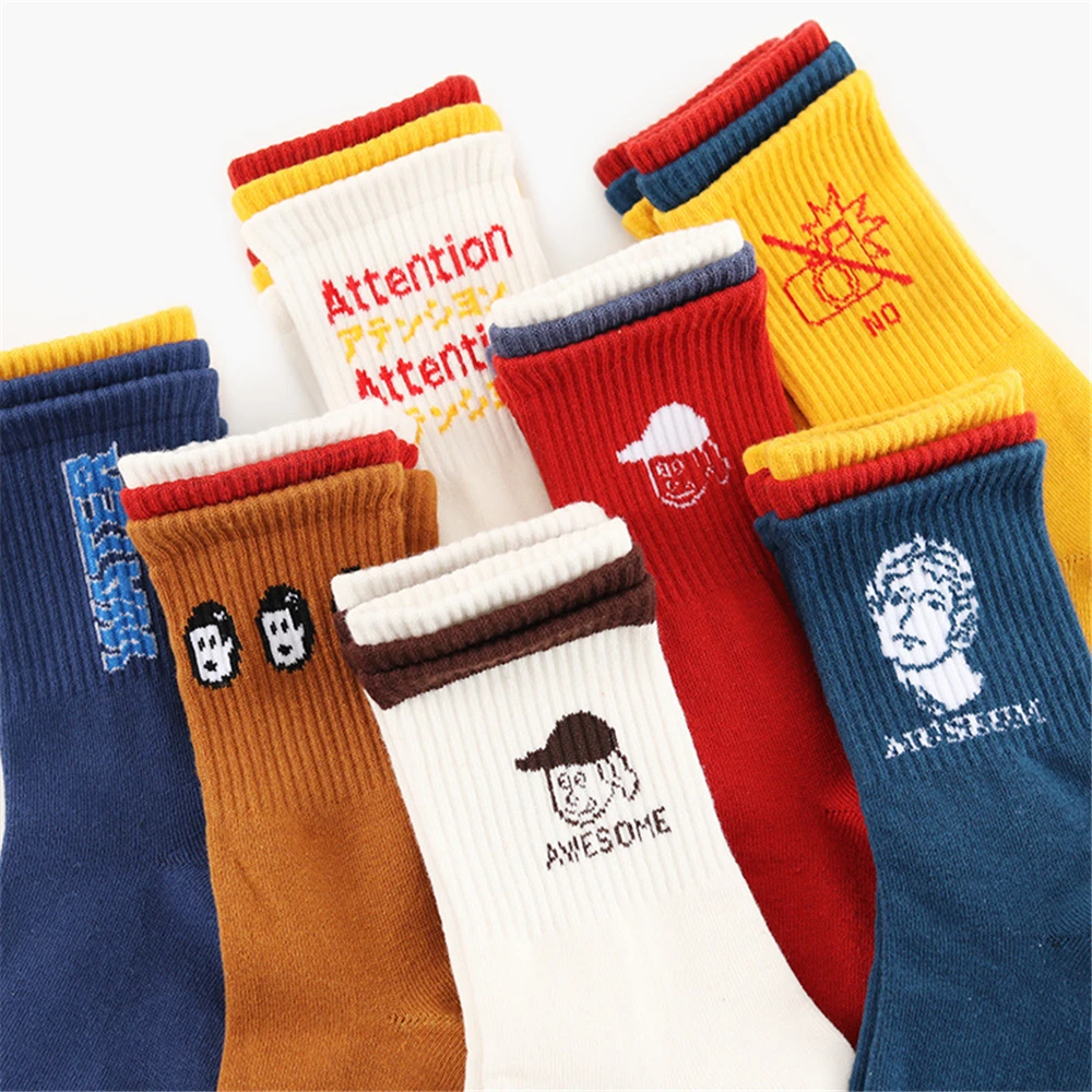 Японские креативные трехцветные носки в стиле Харадзюку, мягкие теплые хлопковые носки для девушек, новинка, с надписью, с героями мультфильмов, sokken, забавные Носки happy sox, Прямая поставка