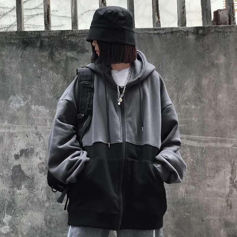 Harajuku/Модная популярная осенне-зимняя новая Корейская женская одежда в винтажном стиле, толстовки на молнии с капюшоном и карманами, ins cec