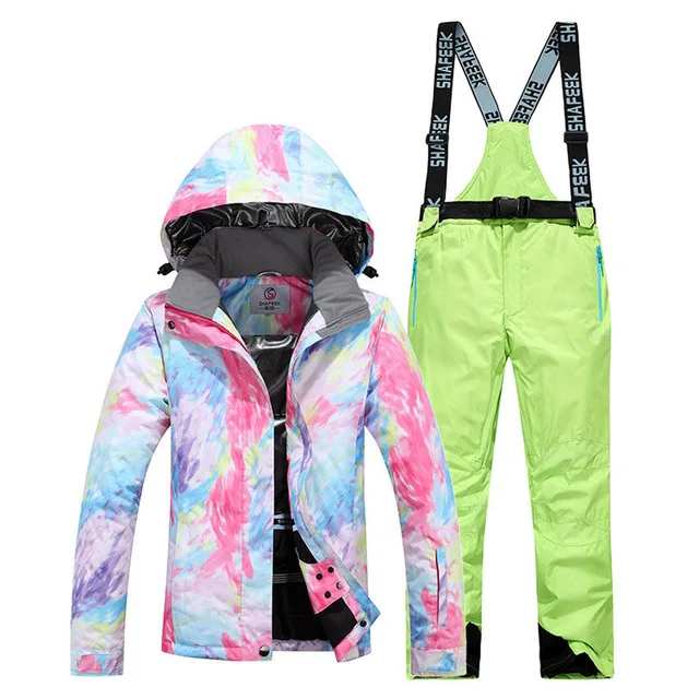 Толстый теплый лыжный костюм для женщин водонепроницаемый ветрозащитный лыжный костюм и куртка для сноуборда брюки комплект женские зимние костюмы уличная одежда - Цвет: color3