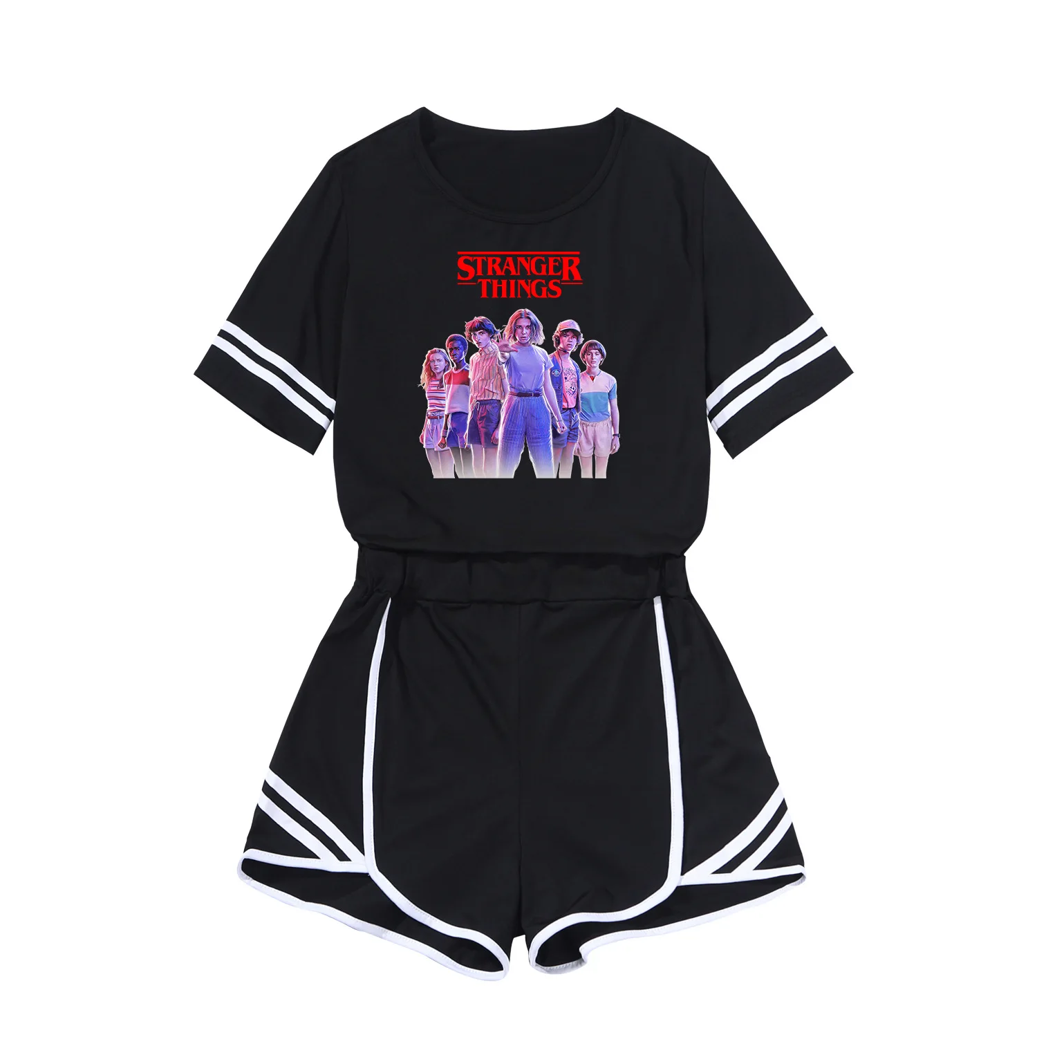 

Stranger Things Stranger Things Celebrity Style Short Sleeve Two-Piece Set Sports Set Short Skirt Women's Navel Set