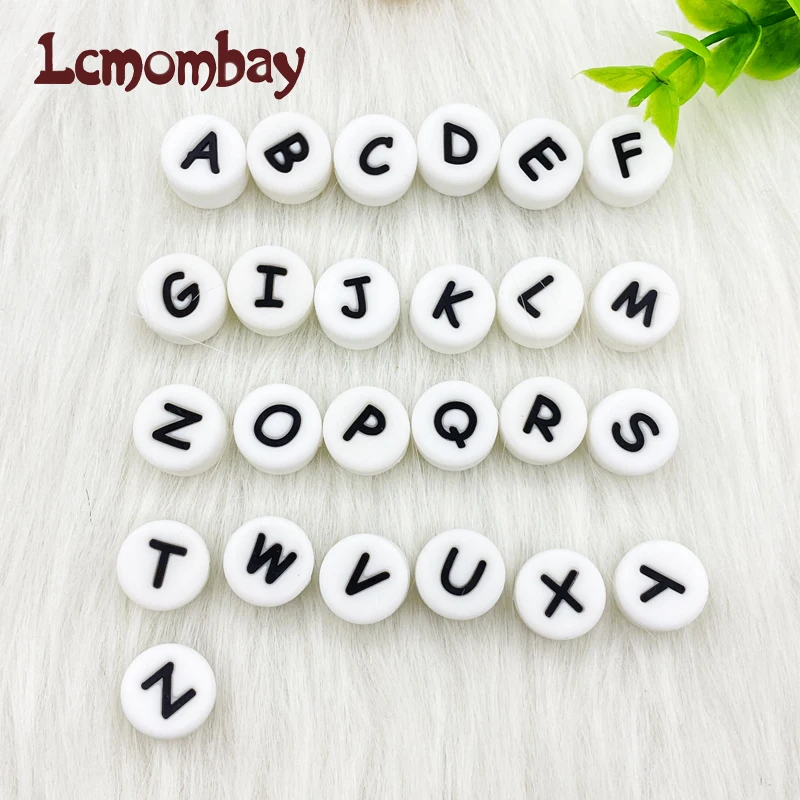 10pcs 12mm silicone letter beads Bpa free flat round molar beads baby teether DIY baby pacifier personalized accessories