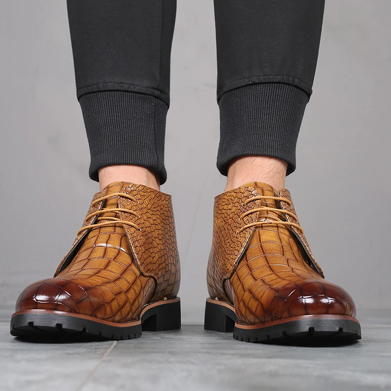 Merkmak/Мужская обувь с острым носком; Модные осенние ботильоны на шнуровке; Классические Теплые кожаные ботинки с узором «крокодиловая кожа»; Новинка; обувь больших размеров
