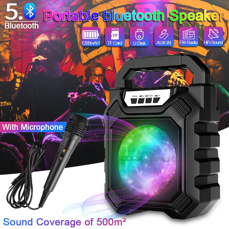 Портативная беспроводная Bluetooth колонка большой звук стерео FM радио Светодиодный