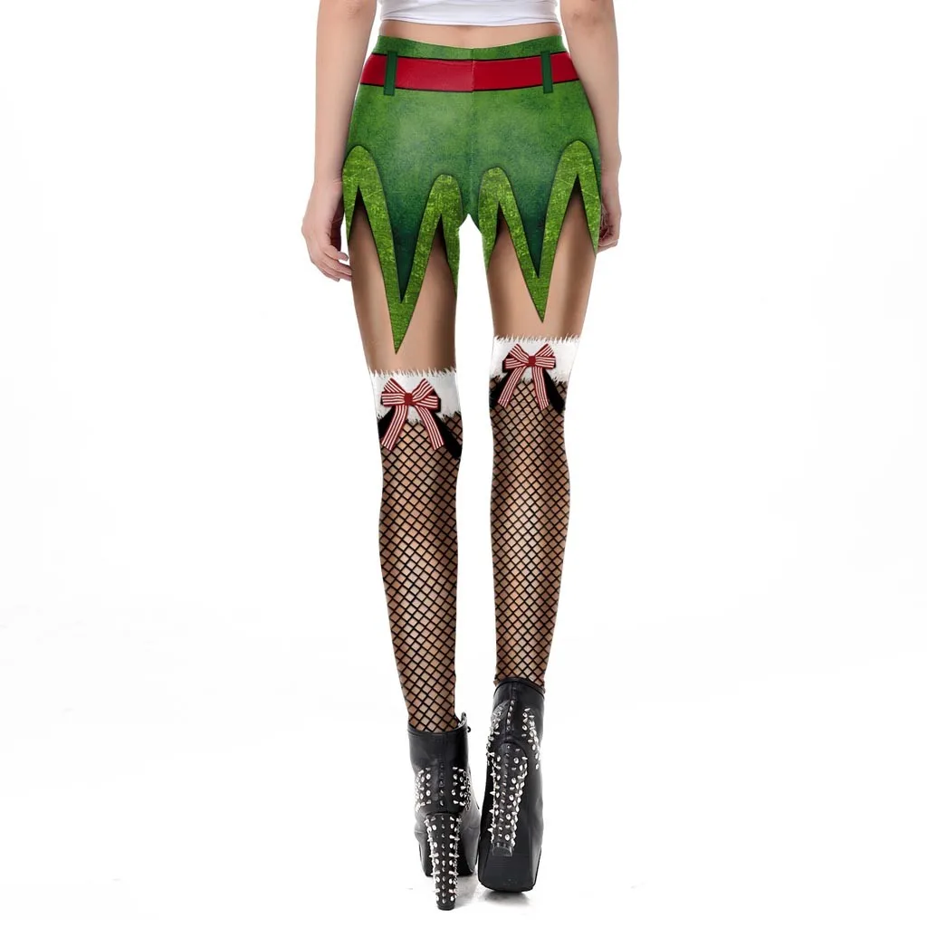 Модные женские леггинсы брюки 3D сетка стринги Печать Высокая талия леггинсы счастливый Рождество Вечеринка Длинные брюки дамы рождественские Брюки