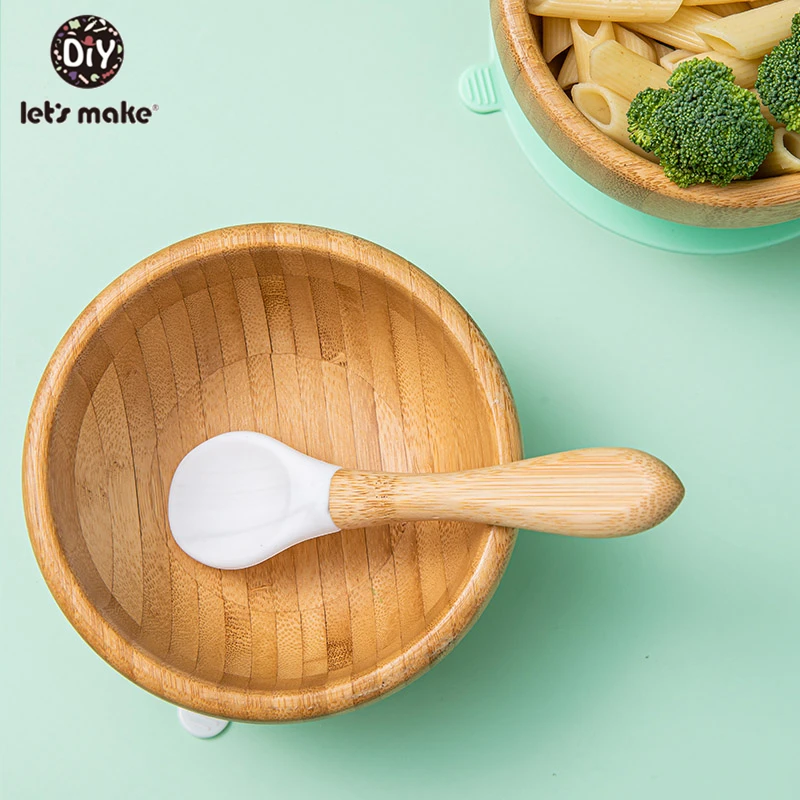 

1Set Silicone Baby Feeding Bowl Set Bamboo Spoon Baby Learning Dishes Suction Bowl Kids Toddler Assist Plate Children Tableware
