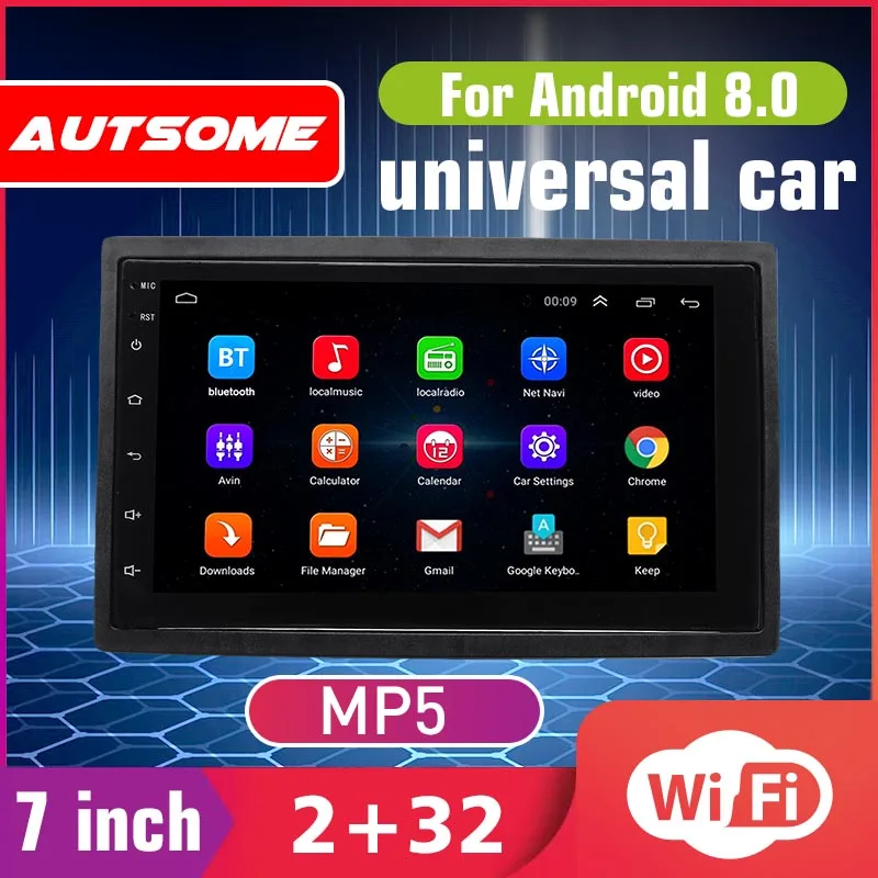 

Universal Car Multimedia Player Android 8.0 7 inch Car Stereo 2 Din 2G+32G GPS Navigation Wifi Quard Core Radio MP5 Player