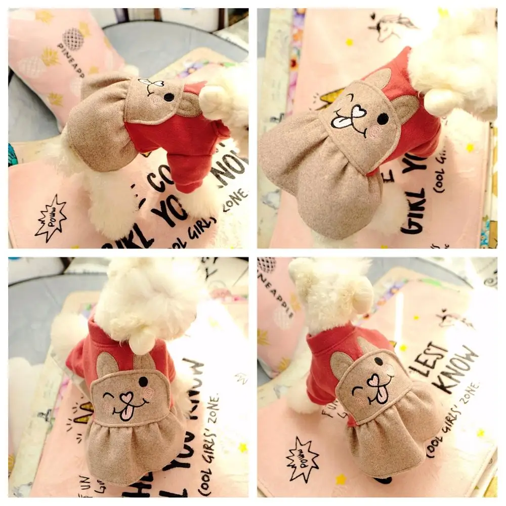 Красное пальто зимняя одежда для девочек с собачкой щенком свадебные платья