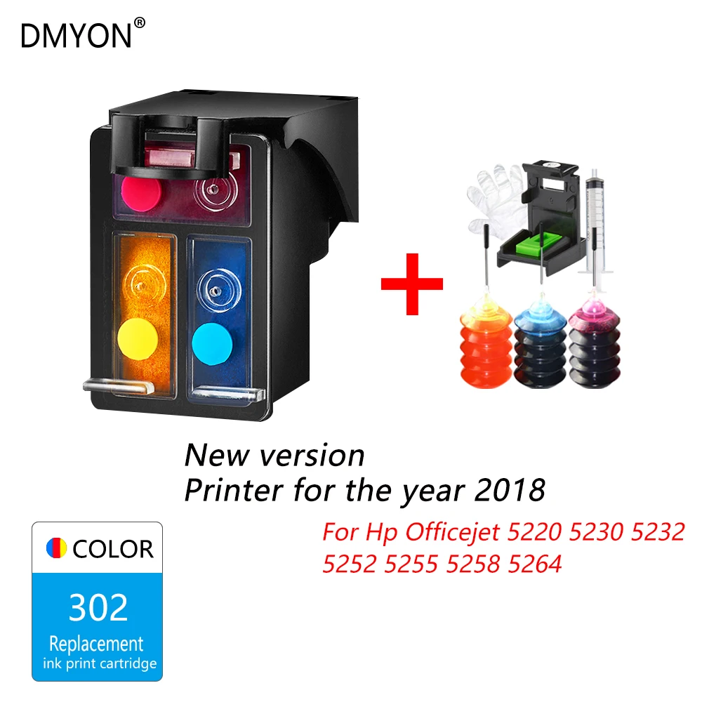 DMYON новая версия принтер 302 перезаправляемый картридж для hp с чернилами hp Deskjet 2130 1112 2131 3630 4650 officejet 5232 5220 5230 - Цвет: New Version 302