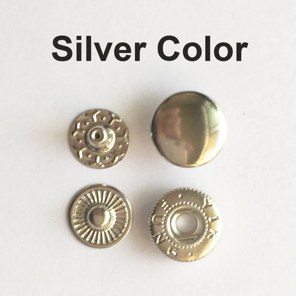 WedDecor 100 Bottoni Automatici A Pressione 4 Parti - 15mm Beige E Argento, Per Cucito, Pelle, Giacche E Fai-Da-Te - 4