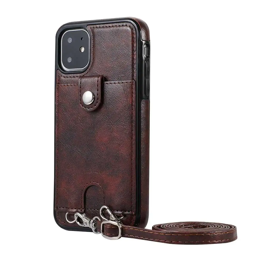 Brown Ретро Кожаный чехол для iPhone 11 Pro Max 6,1 5,8 6,5 дюймов противоударный чехол для iPhone 11 Pro Max чехол для телефона с веревкой Горячий - Цвет: Brown