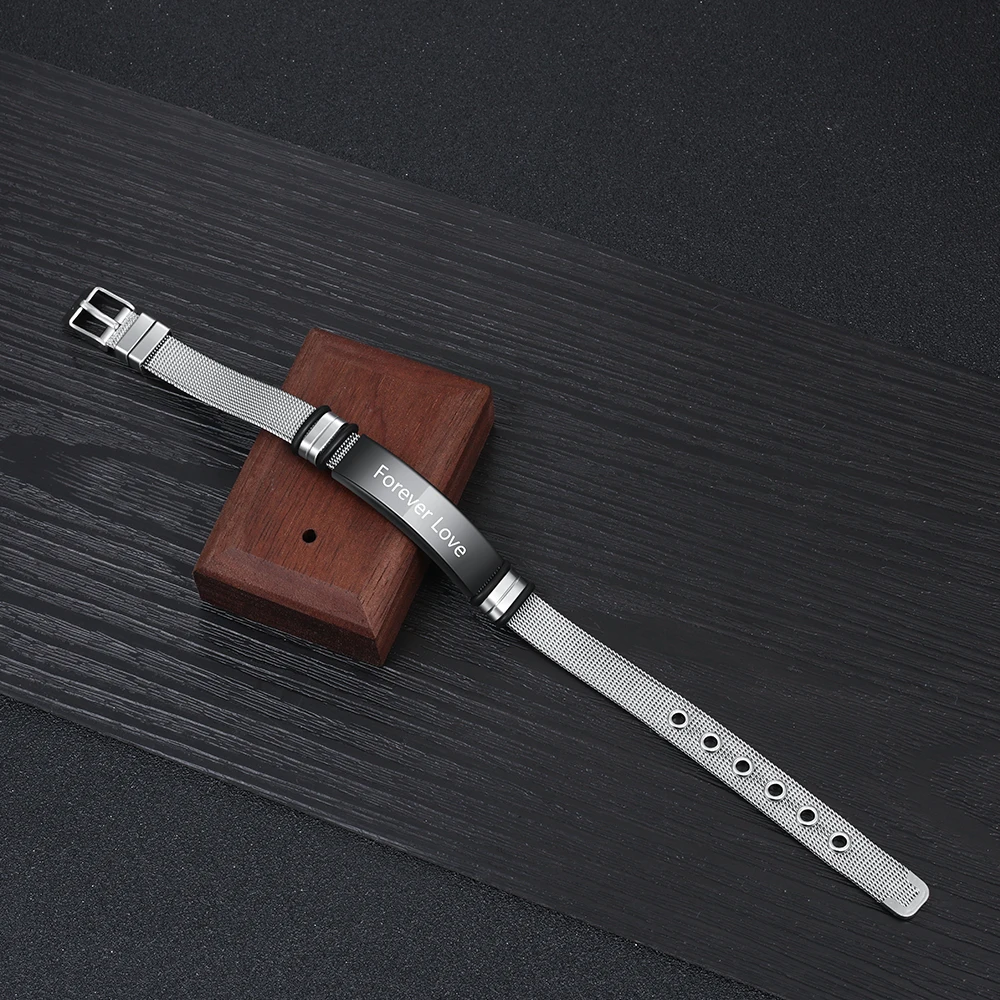 Классический ремешок браслет из нержавеющей стали для мужчин персонализированные имя сетки браслет Шарм браслет на заказ ювелирные изделия(Lam Hub Fong