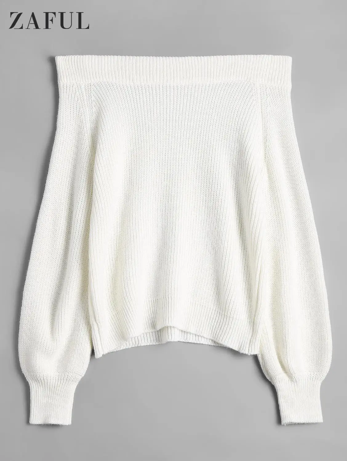 

ZAFUL Off Shoulder Sweater Lantern Sleeve Solid Jumper Pullovers Female 2019 Autumn Casual Sweaters Women Clothing Pull Femme