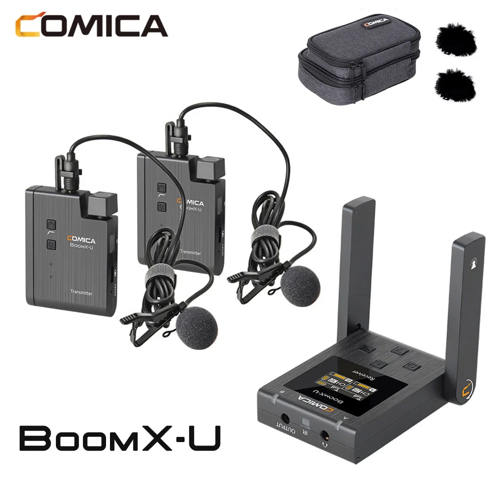 Comica BoomX-U BoomX U1 U2 Wireless Microphone Broadcast Mic Mini UHF Microphone Transmitters receiver Kit for Phone camera