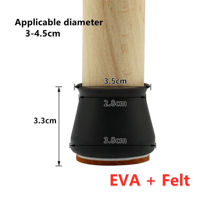 Chair Legs Protectors Table Foot Cover Silicone Chair Caps with Felt EVA Pads for Protecting Floors from Scratches and Noise #30 black L