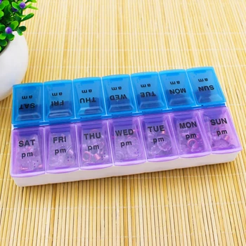 

Weekly Pill Organizer Box With Snap Lids 7 Day Medication For Morning And Night K1KB