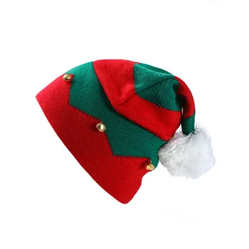 

1-6 Year Old Children Christmas Striped Knitted Woolen Hat With Fur Ball Bell