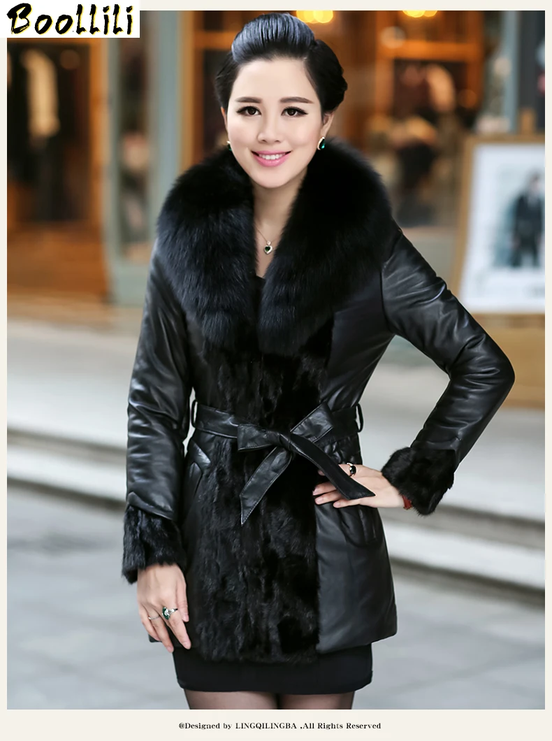 

Boollili Real Leather Jacket Patchwork Genuine Mink Coats Women Winter Sheepskin Coat Real Fox Fur Collar Plus Size 6XL