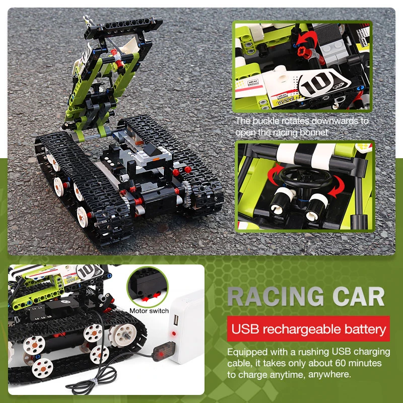 Радиоуправляемый гусеничный гоночный автомобиль, совместимый с lepinblocks Technic 42065 20033, строительные блоки, кирпичи, модели автомобилей с дистанционным управлением, DIY игрушки в подарок