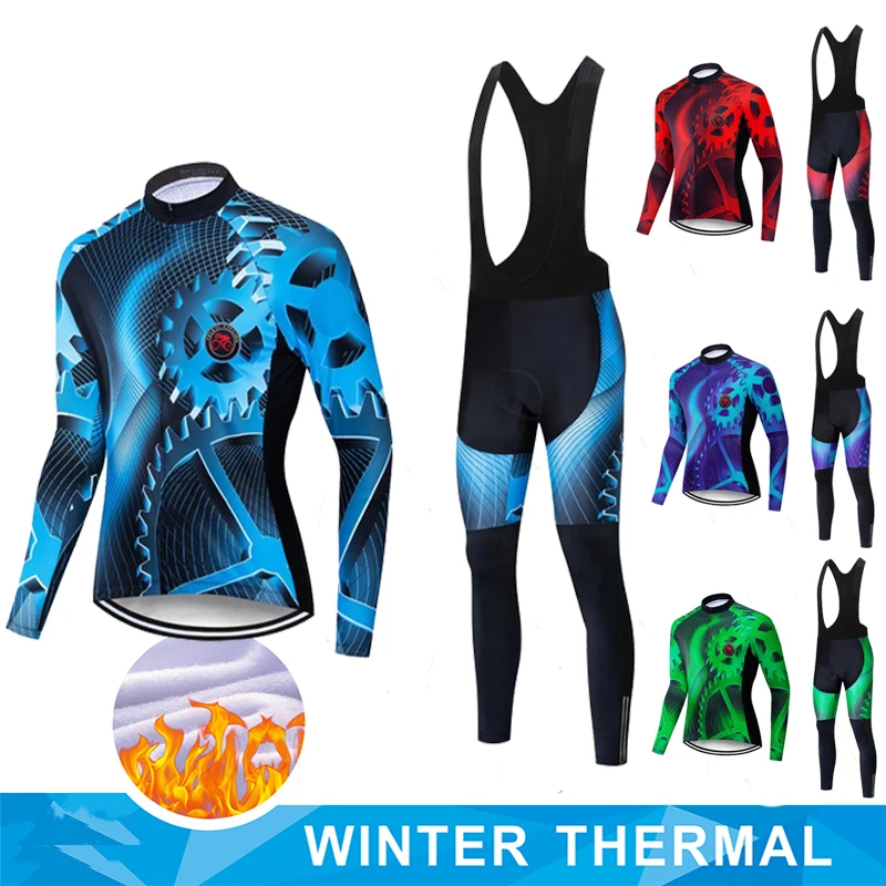 

Ropa ciclismo Warm 2020 Winter Thermal Fleece Cycling Clothes Men's Jersey Suit Outdoor Riding Bike MTB Clothing Bib Pants Set