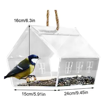 

House Styling Hanging Removable Bird Feeder Clear Glass Window Seed Tray Durable