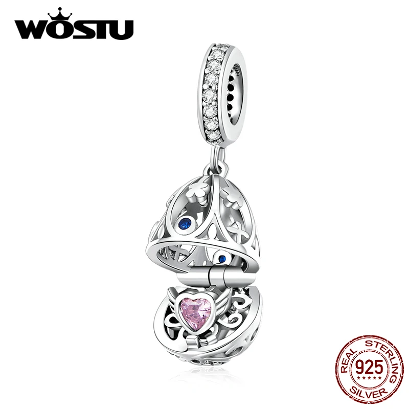 WOSTU Hollow Egg Can Open Charms 100% 925 Sterling Silver Fit
