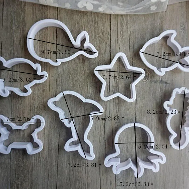 Description Picture 2 of item8pcs/set Whale Dolphin Octopus Crab Turtle Fondant Tools Biscuit Moulds Sea Cookie Cutter Sugar Craft Baking Pastry Stamp Mold