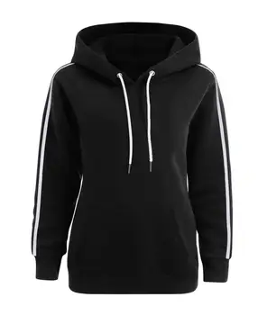 

Women sweatshirt hoodie Pure color Two bars Pull the rope Striped women coat European and American Winter New Big size Pullovers