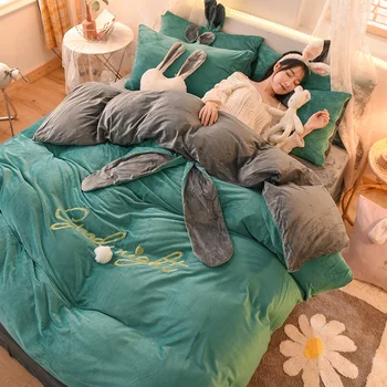 

Bedding Set Luxury Family Set (Duvet Cover + Bed Flat Sheet + Pillow Case) Cute Cartoon Girl's Room Decoration