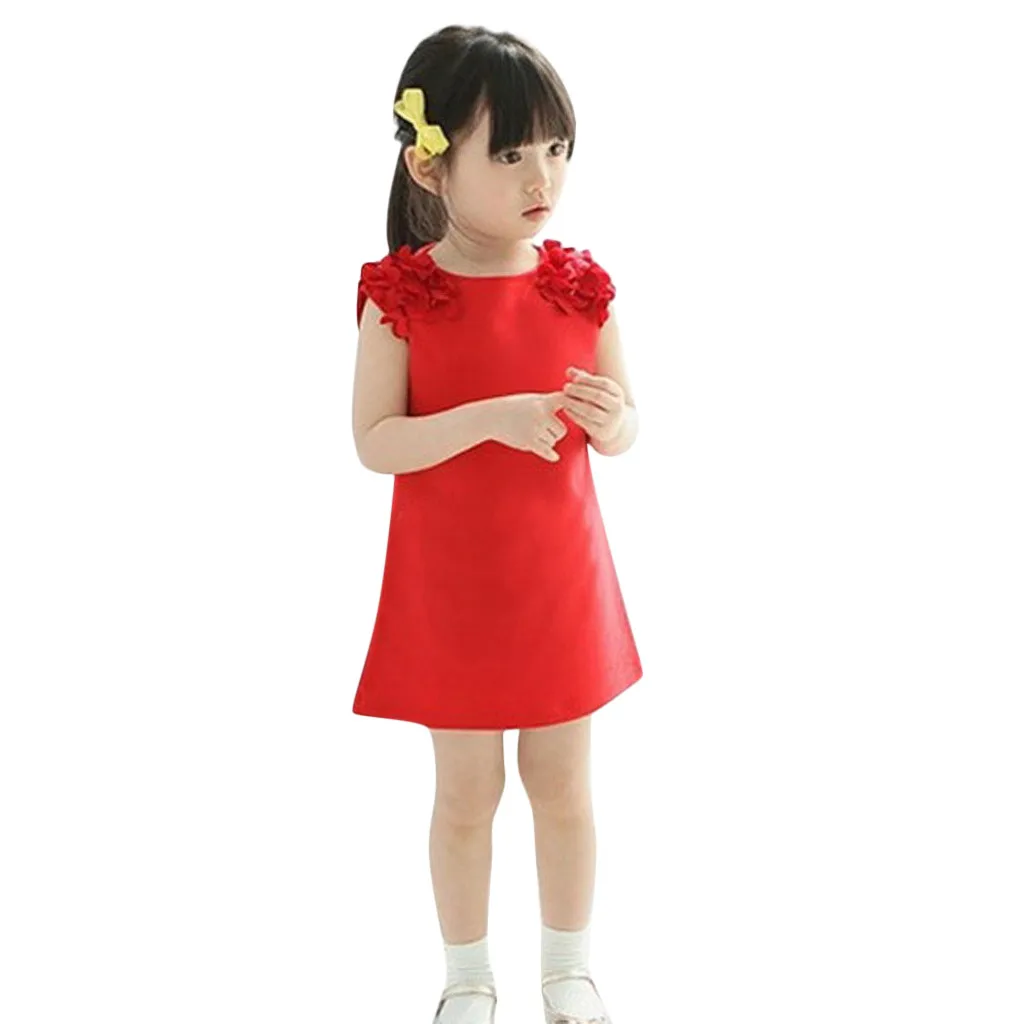 Summer New Baby Girls dress Girls Sleeveless Flower Princess Dress Dress Solid Color kids Baby casual dress 1-6Y
