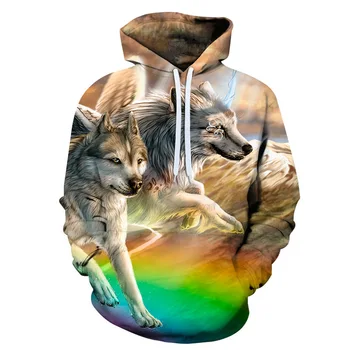 

2020 brand new fashion animal 3D printed hoodie, men and women personalized design sweatshirt snow double Wolf harajuku hoodies
