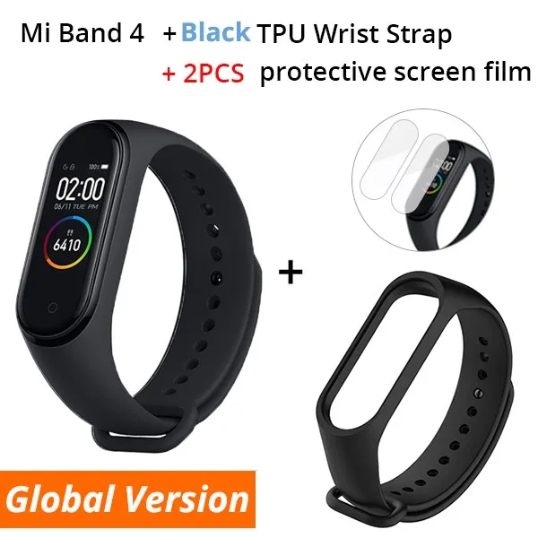 Add Black Strap Xiaomi mi Band 4 умный браслет 3 цвета AMOLED экран mi band 4 Smartband фитнес-тренажер Bluetooth спортивный водонепроницаемый смарт-браслет - Цвет: Add Black Strap