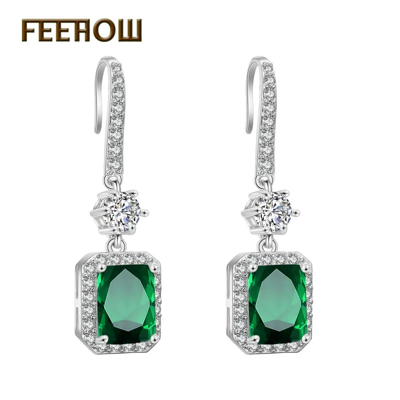 

FEEHOW Fashion Dangle Drop Earring Big Square Shinny Big Yellow Stone Zircon Hooks Earrings For Women Wedding Jewelry FWEP2047