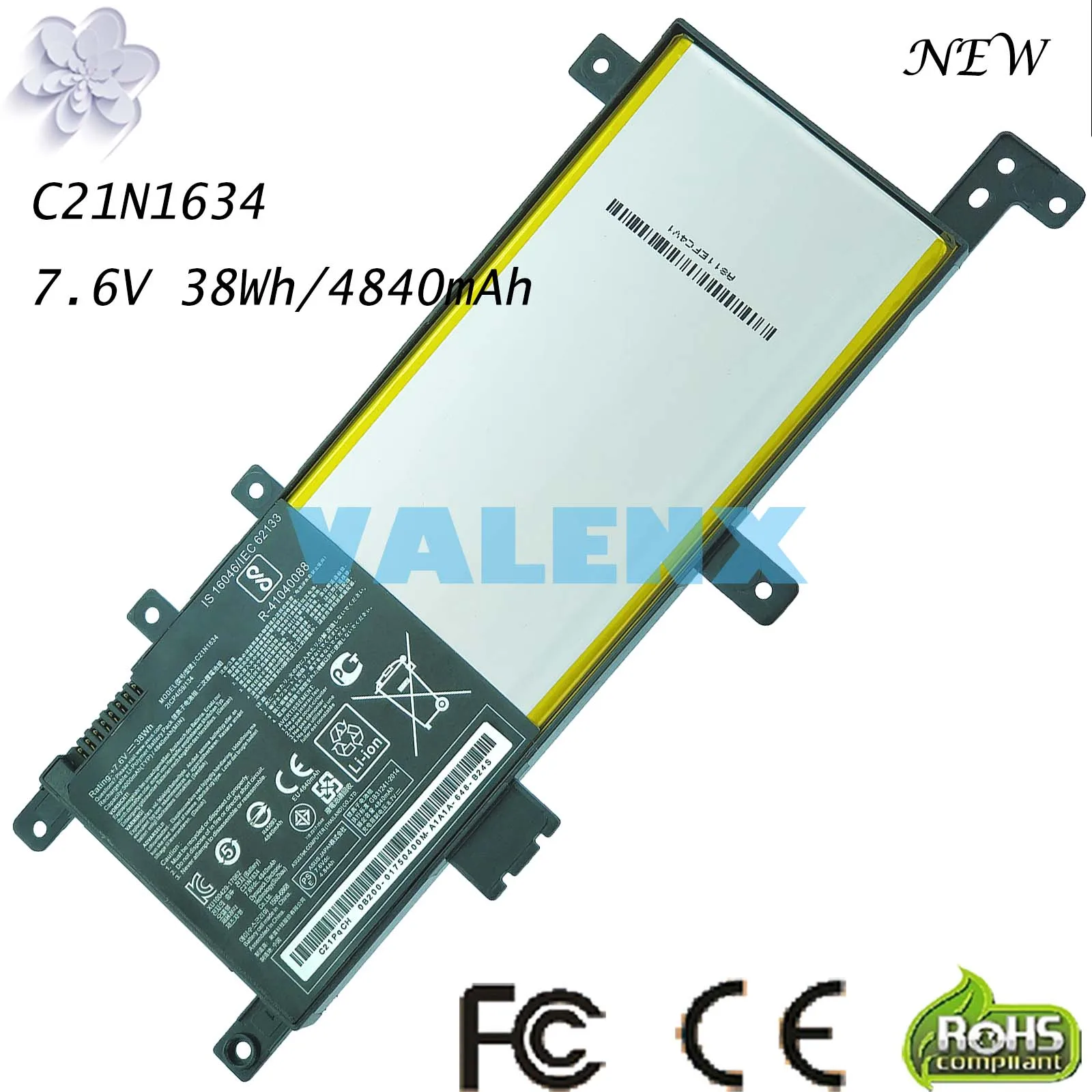 Новый C21N1634 7 6 V 38WH/4840 мАч аккумулятор для ноутбука ASUS VivoBook A580U FL5900L X542U R542U R542UR X580B