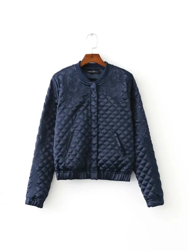 Autumn New Style Western Style Versitile Fashion Embroidery Satin Stand Collar Long Sleeve Cotton Overcoat WOMEN'S Dress