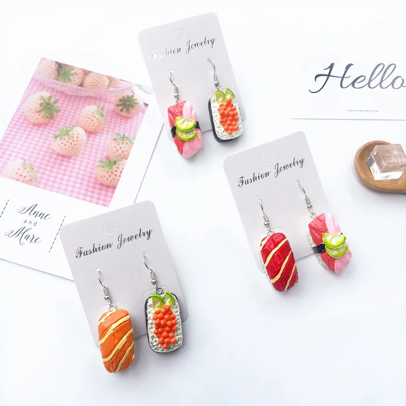 Из смолы в форме продуктов питания играть милые Harajuku Суши рис висячие серьги DIY