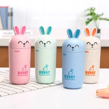 

500ml Water Bottle Simple Wheat Straw Water Bottles with Lid Rabbit Panda Shaped Water Cups Portable Travel Drinking Water Cup
