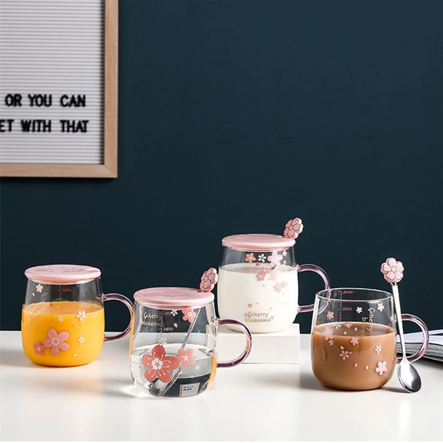 Cherry Blossom Drinking Glass, Sakura Glass Mug Starbucks