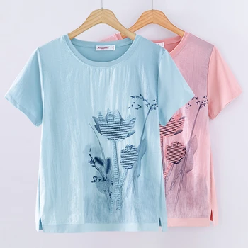 

Lotus flower print cotton loose t shirt women short sleeve graphic tees o-neck tshirt modis tee shirt femme summer top 2020