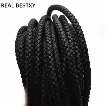 

2m/lot approx: 6mm black Round Black Braided Leather Strip Cord String Rope For Bracelet Necklace Jewelry Making leather cords