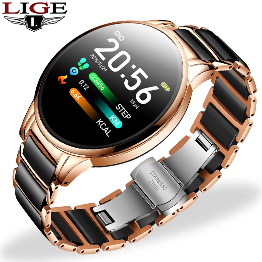

LIGE New Luxury Smart watch Women Heart Rate Blood Pressure Sport Multi-function For IOS Android Ceramic Strap Ladies Smartwatch
