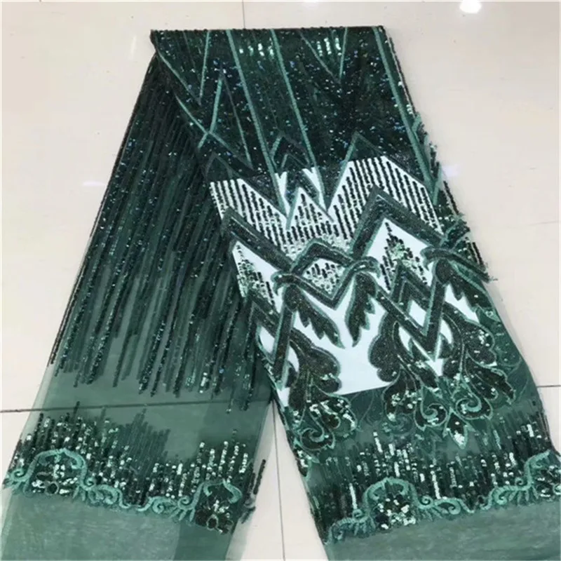 

Green Sequins Net Lace Fabric 2019 High Quality African Mesh Wedding Bride Dress Sewing Sequined Embroidered Material