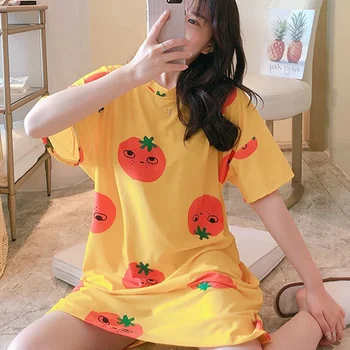 

Women Summer Short-sleeved Nightdress Thin Section Loose NIghtgown Female Nightdress 2020